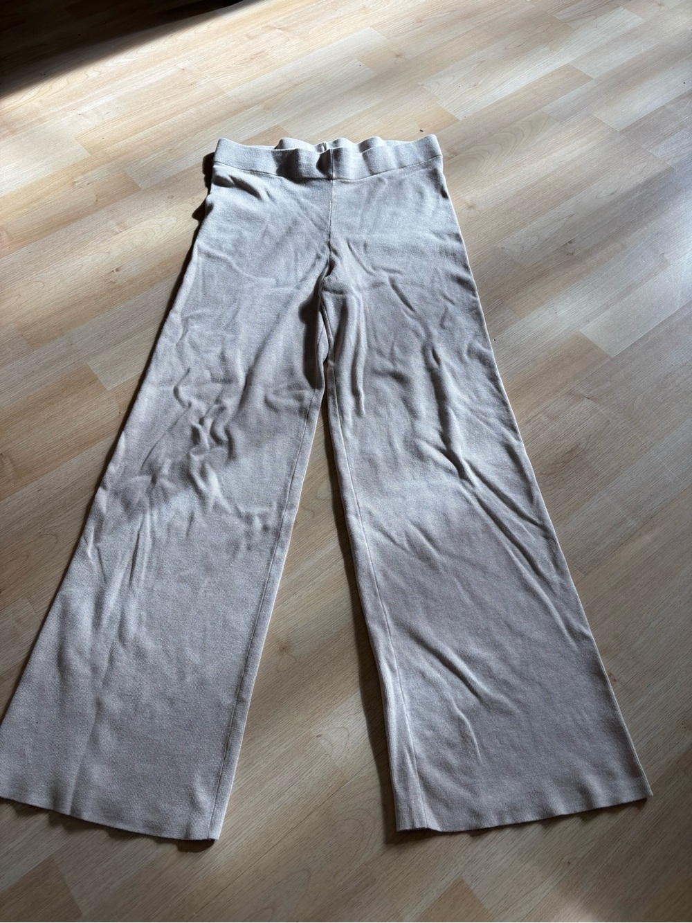 Pink Rose Neutral Knit Wide-Leg Pants in Beige Women M